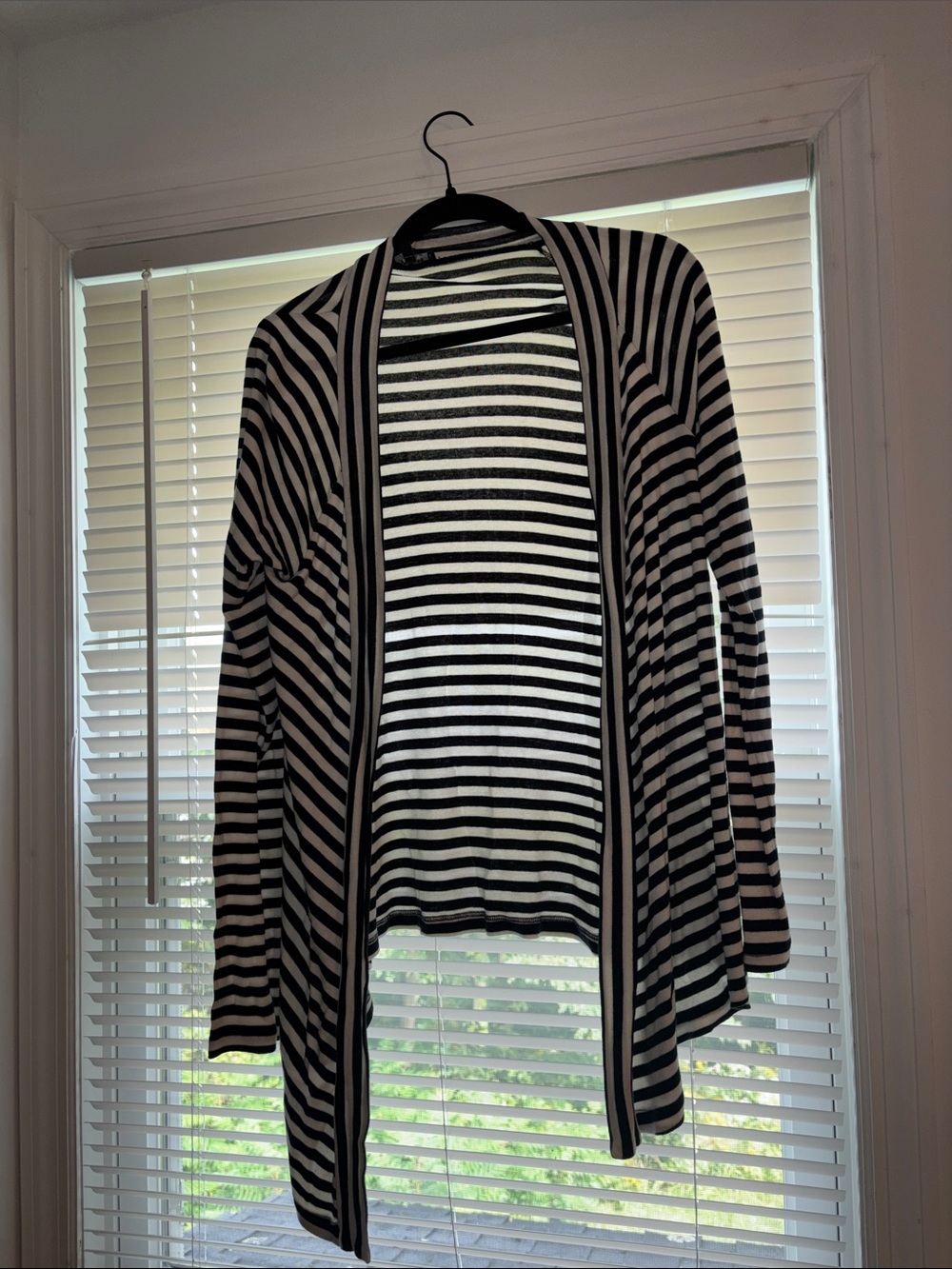 Express Black and White Striped Open-Front Cardigan